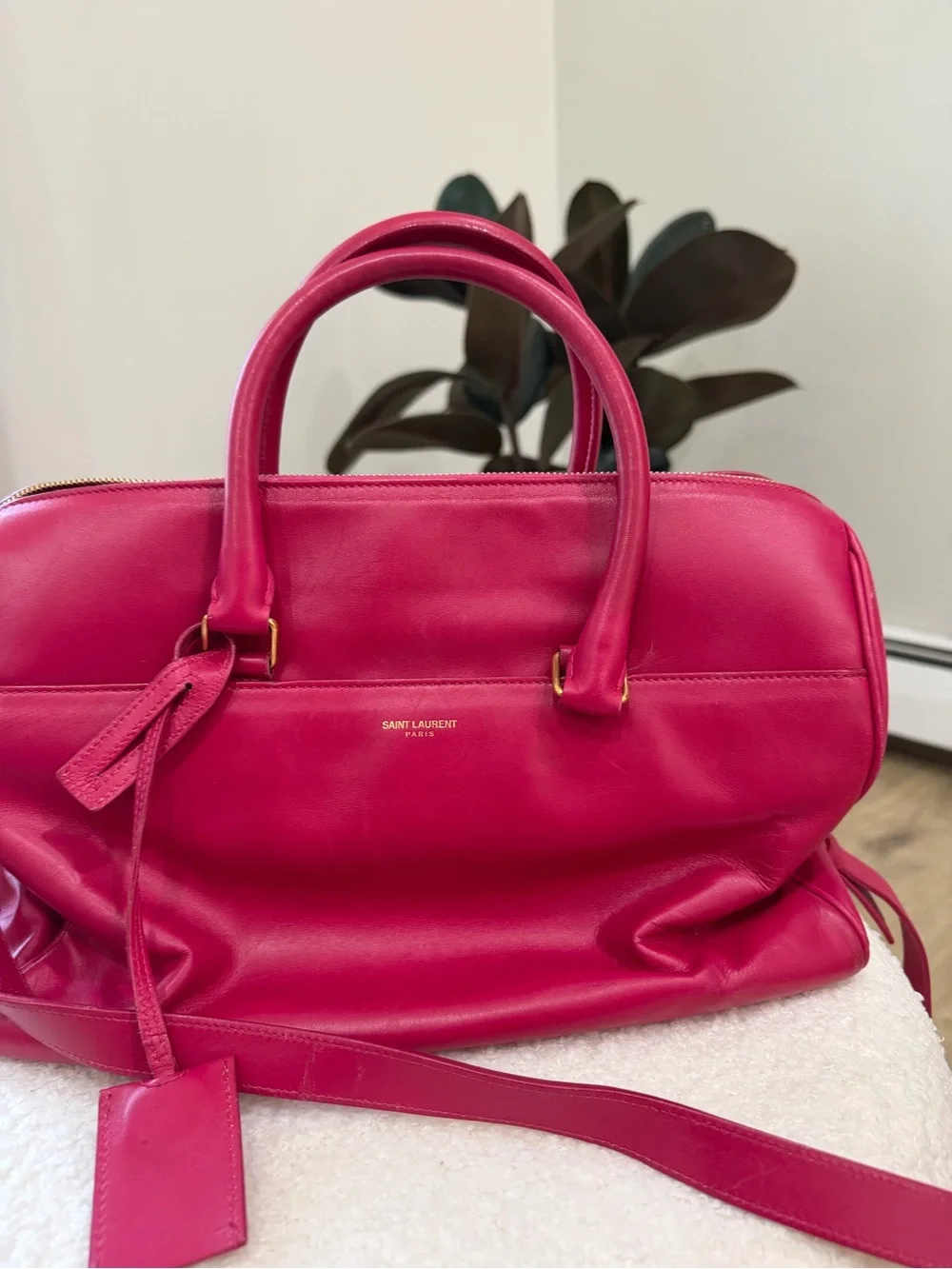Saint Laurent Fuchsia Leather Satchel